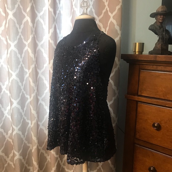 Free People ~ Deep Blue Strappy Sequin Tank - Picture 4 of 8